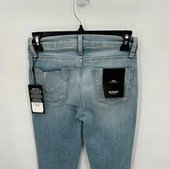 HUDSON NWT Nico Straight Ankle Chewed Hem Denim Jean // 24